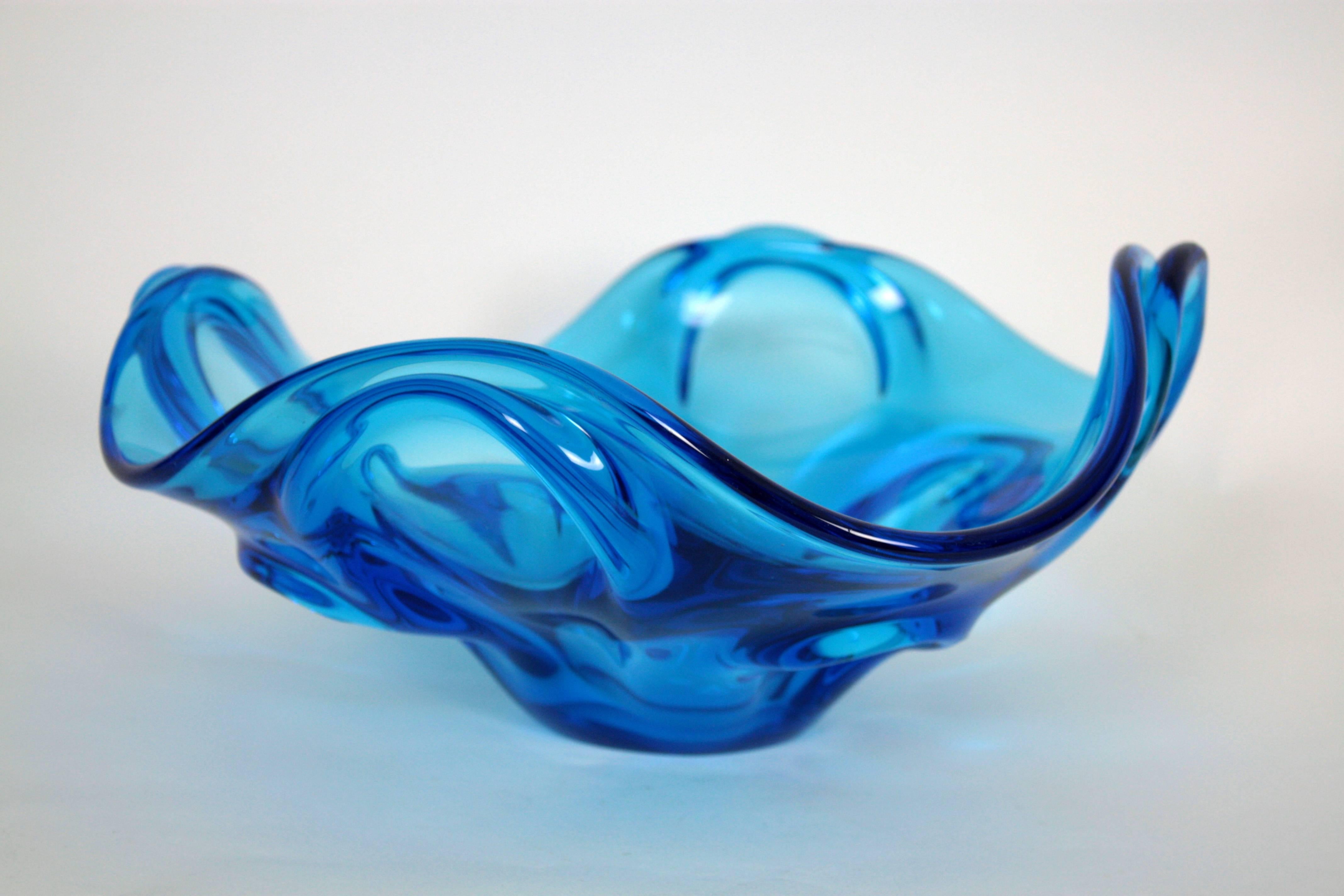 Italian Mid-Century Modernist Bluebird Blue Murano Glass Centerpiece