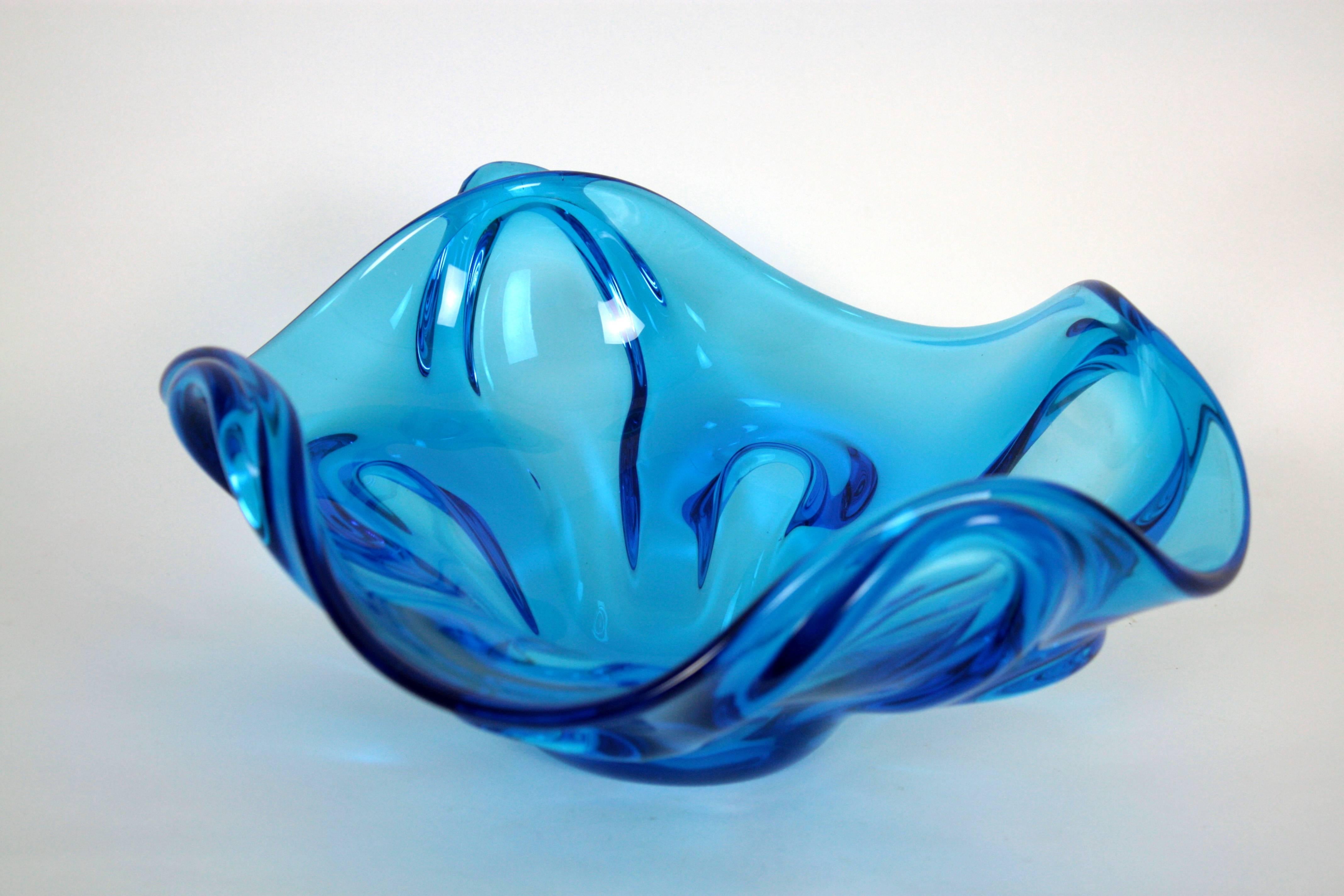 20th Century Mid-Century Modernist Bluebird Blue Murano Glass Centerpiece