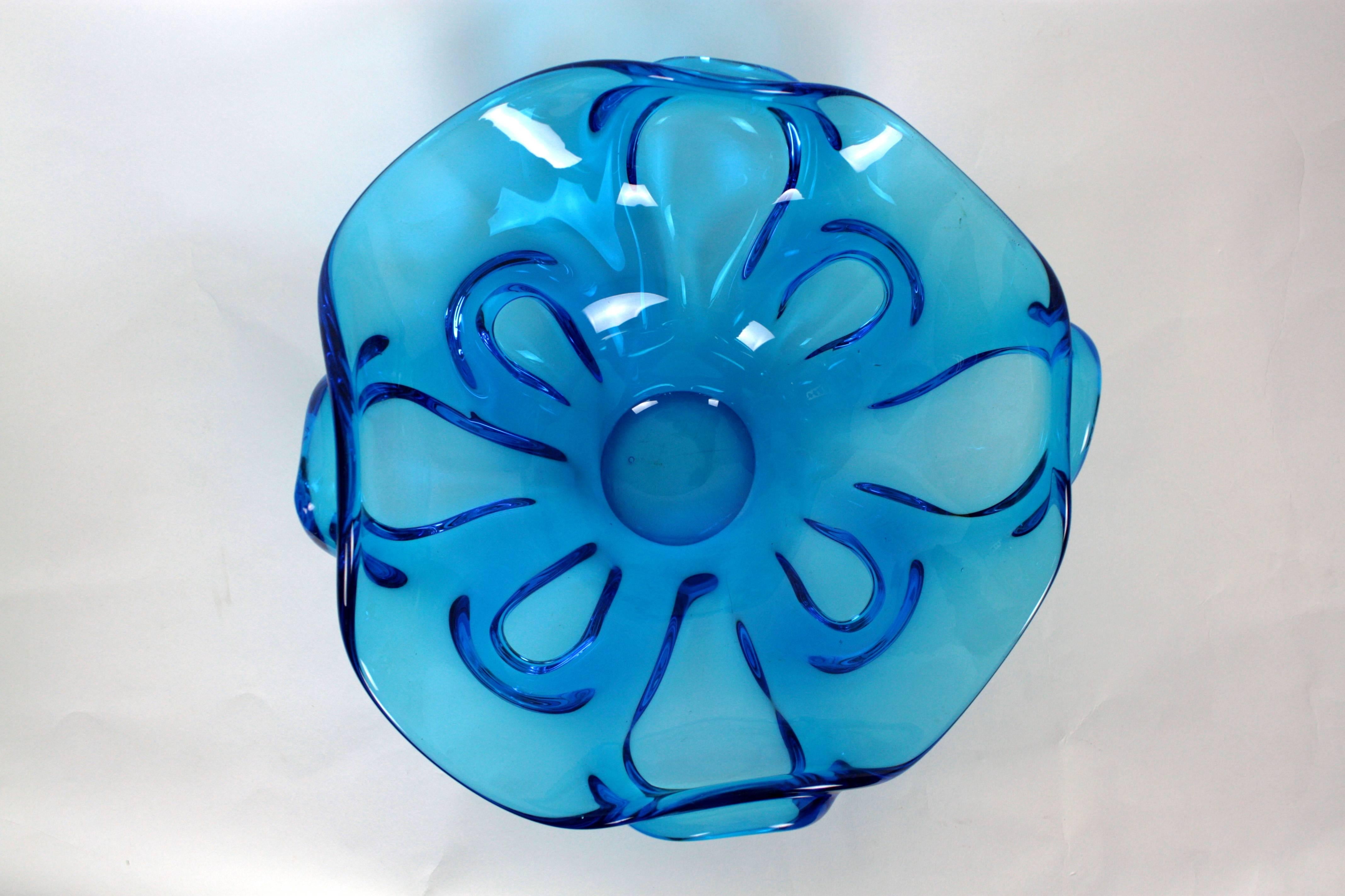 Art Glass Mid-Century Modernist Bluebird Blue Murano Glass Centerpiece