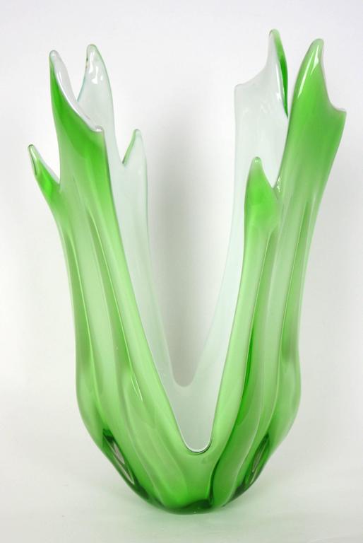 Italian1960s Large Murano Mint Green and White Sommerso Glass Vase at