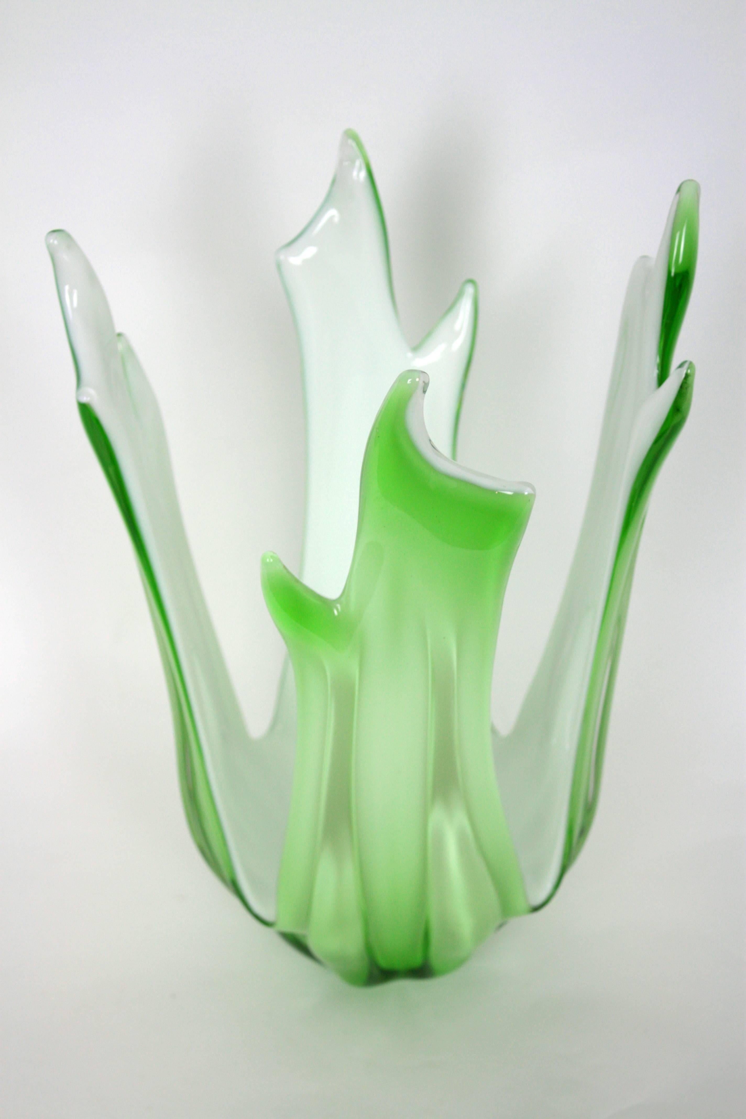 Mid-20th Century Italian1960s Large Murano Mint Green and White Sommerso Glass Vase