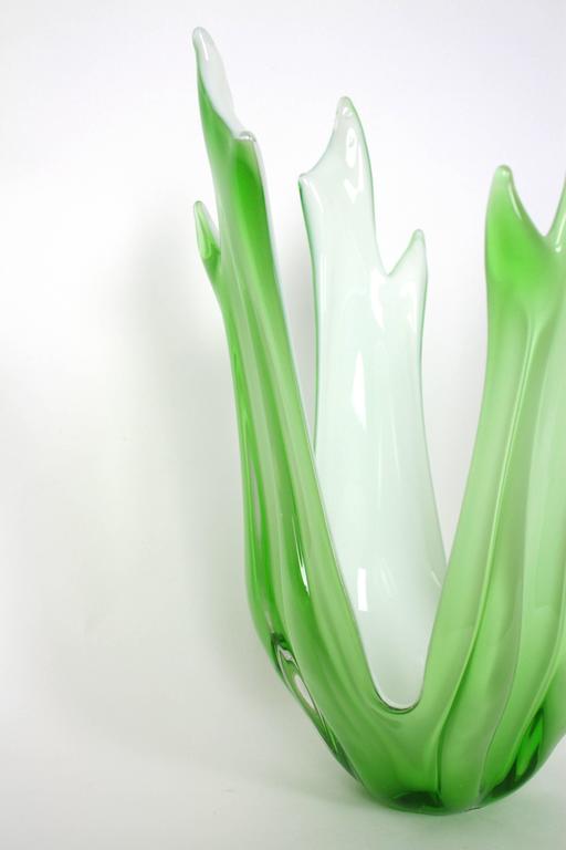 Italian1960s Large Murano Mint Green and White Sommerso Glass Vase at