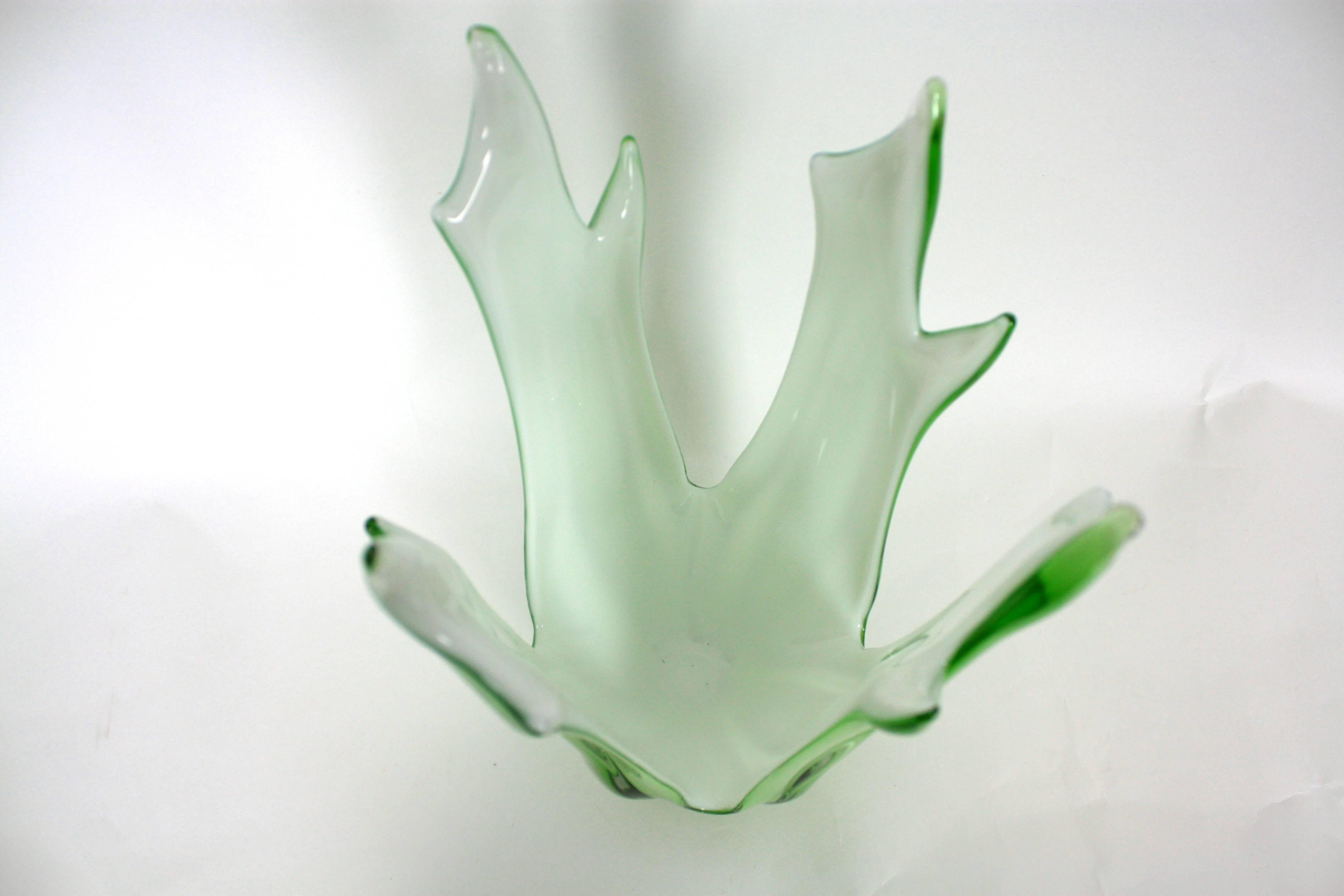 Italian1960s Large Murano Mint Green and White Sommerso Glass Vase 2