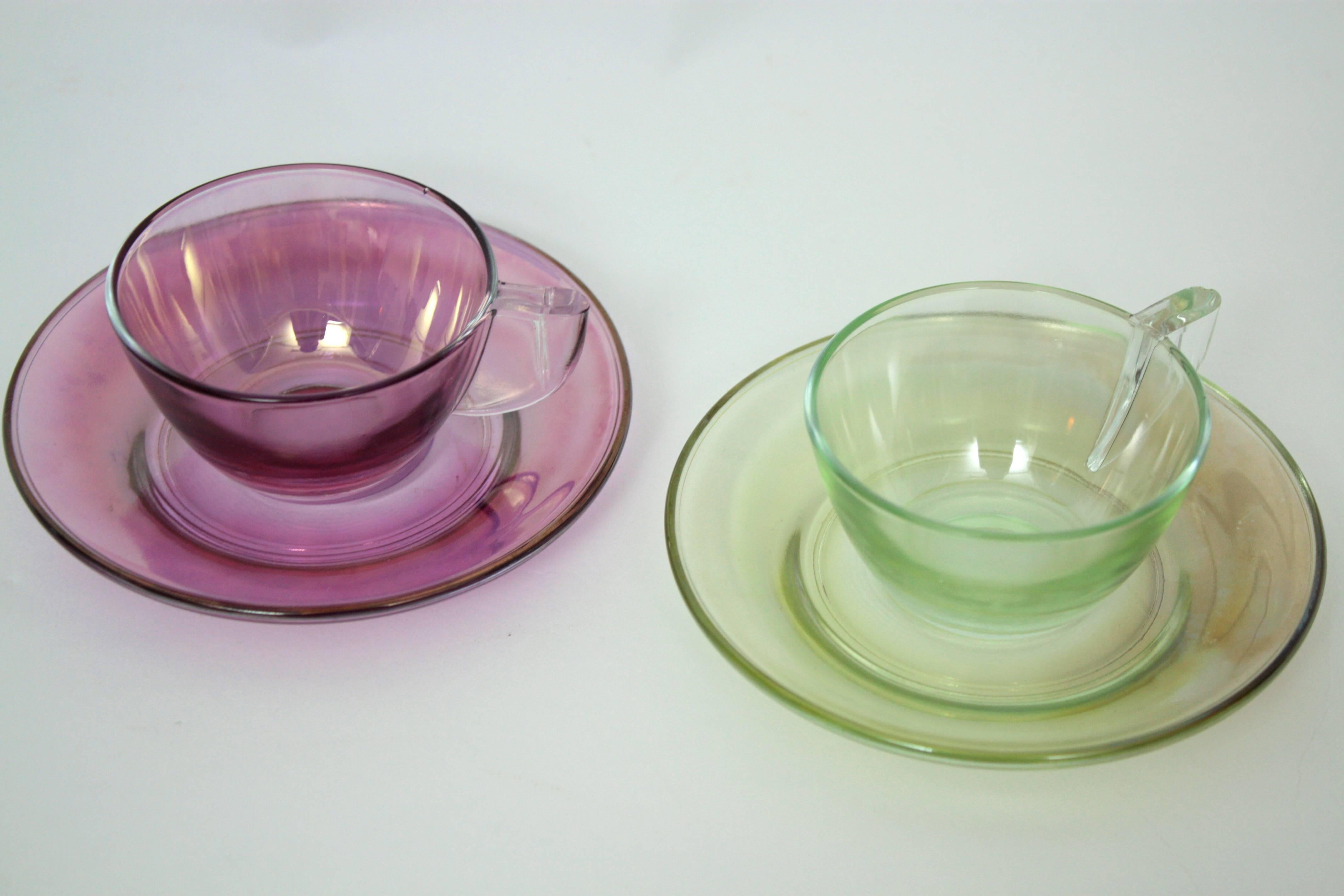 Vintage Set of Six Iridescent Pastel Colors Coffee Cups In Excellent Condition In Barcelona, ES