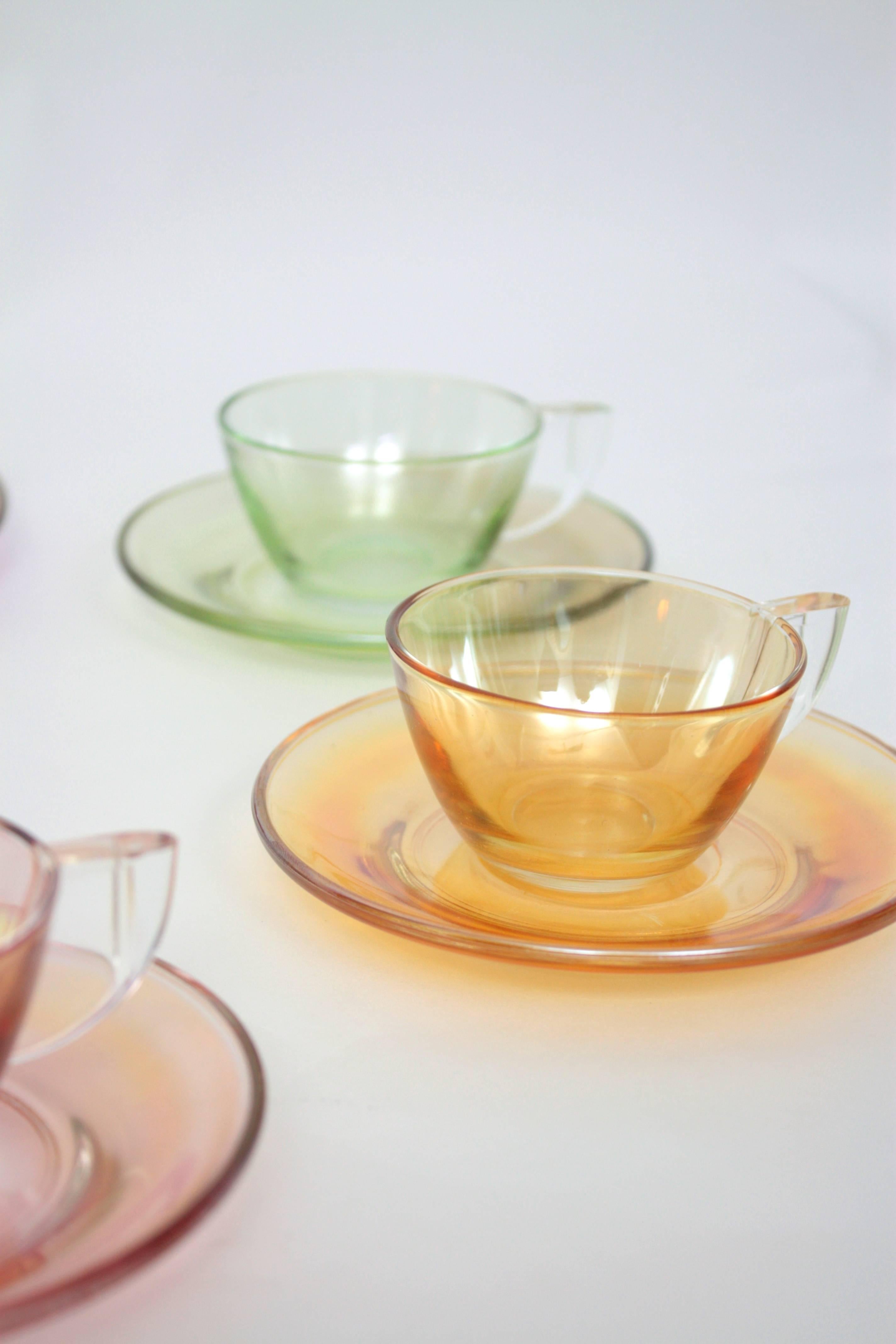 20th Century Vintage Set of Six Iridescent Pastel Colors Coffee Cups