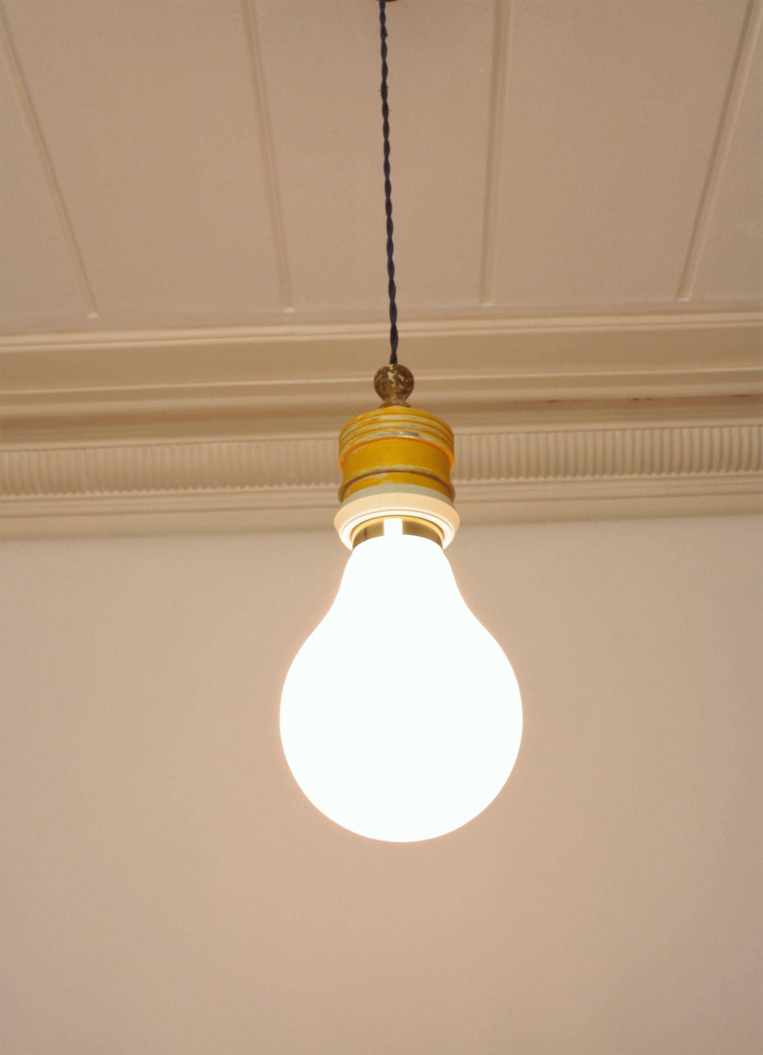 Mid-Century Modern Ingo Maurer Inspired Giant Bulb Light Pendant Lamp by Metalarte  For Sale