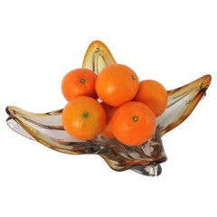 Seguso Murano Sommerso Clear and Amber Glass Centerpiece Bowl, Organic Design