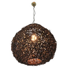 Mid-Century Modern Spanish Rattan Globe Pendant Lamp, Hand-Woven, 1960s