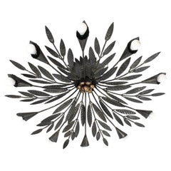 Spanish Sunburst Foliage Chandelier / Light Fixture in Black Iron, 10 Lights