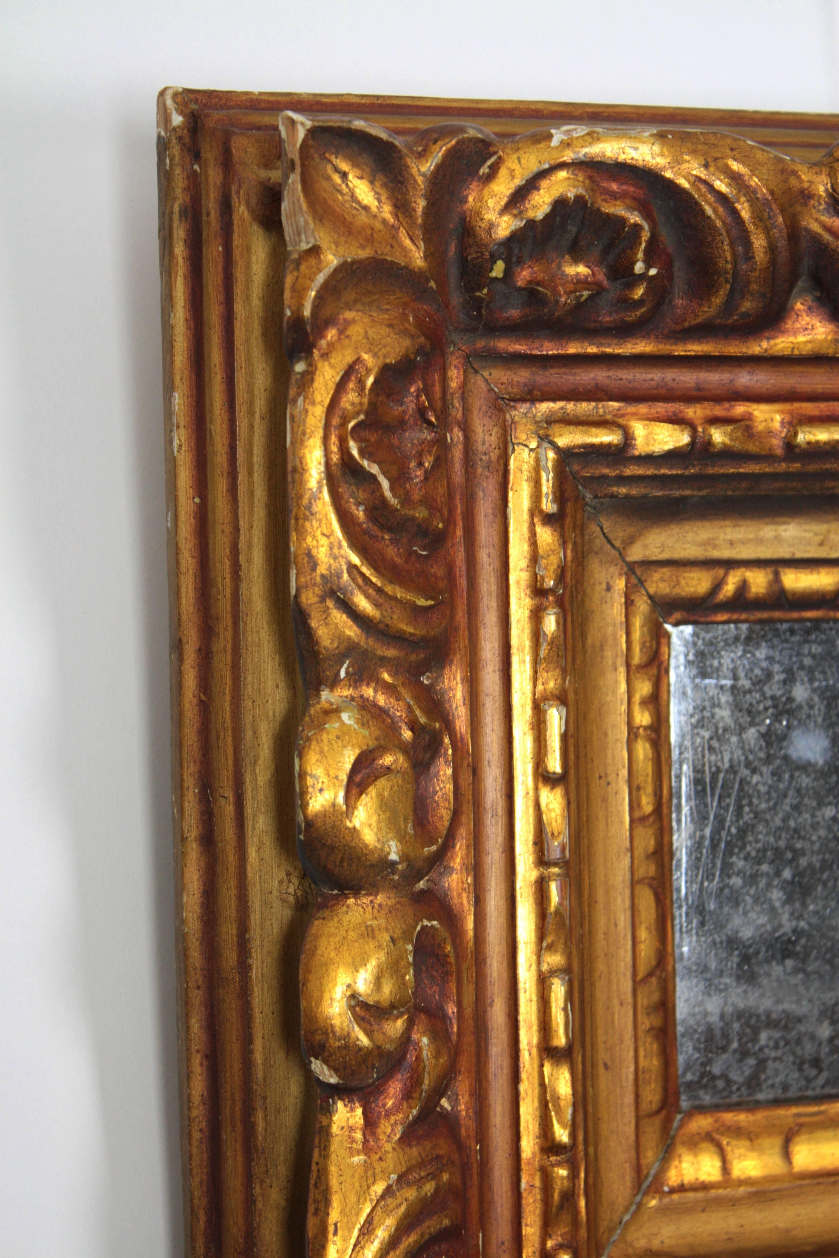 Gold Leaf Spanish Baroque Carved Giltwood Mirror / Frame For Sale