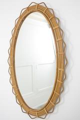 Large 1950s Saint-Tropez Bamboo and Rattan Oval Sunburst Mirror