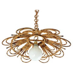 Spanish Rattan Flower Shaped Large Pendant Hanging Light / Lantern