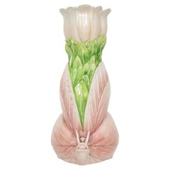 Liberty Butterfly Vase in Pink White Green Majolica Ceramic