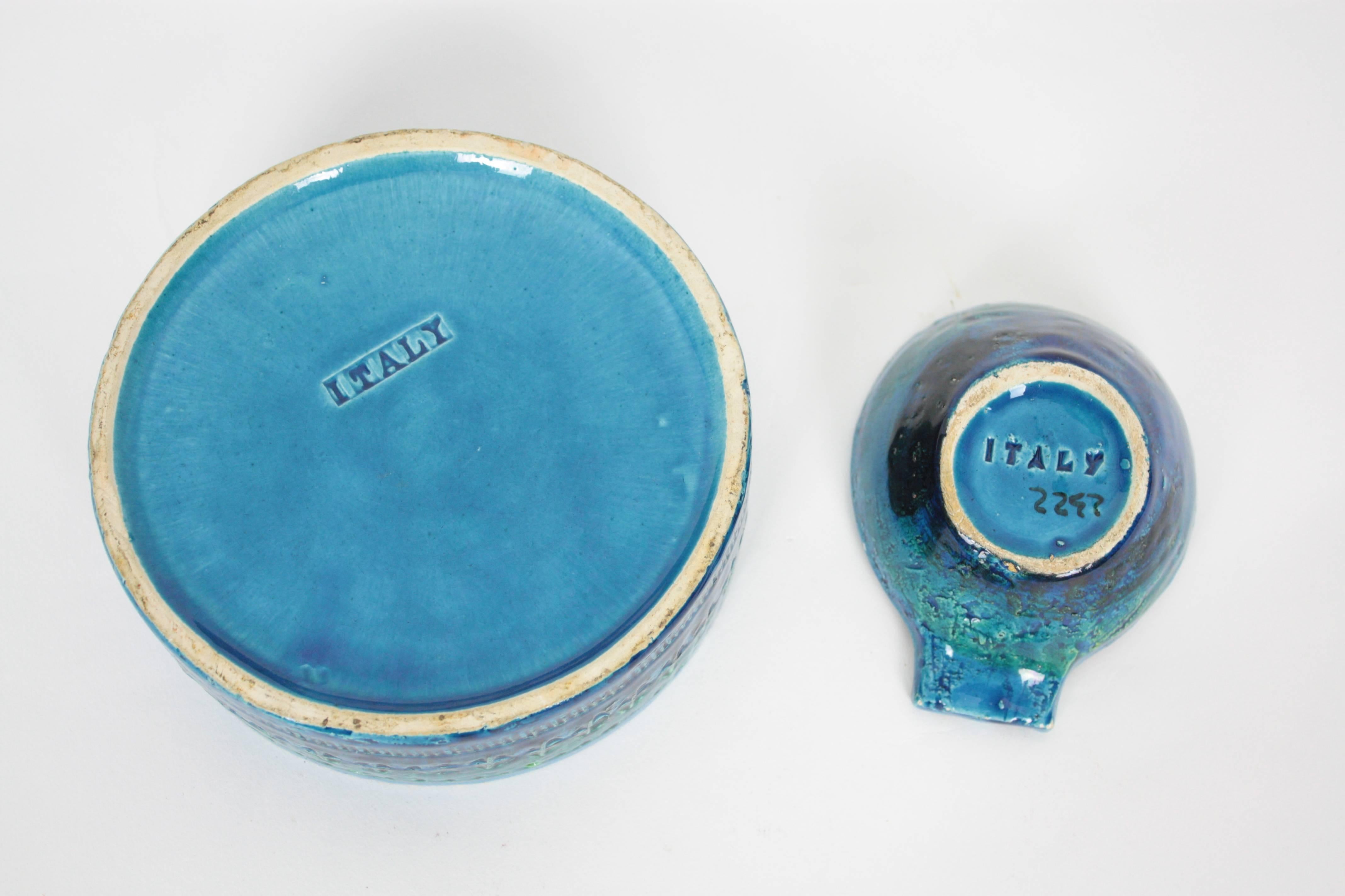 Italian Aldo Londi for Bitossi Set of Rimini Blue Glazed Ceramic Ashtrays