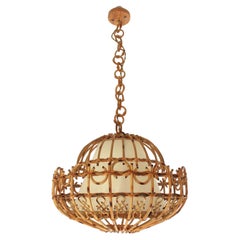 Große Rattan-Hängelampe / Laterne, 1960er Jahre