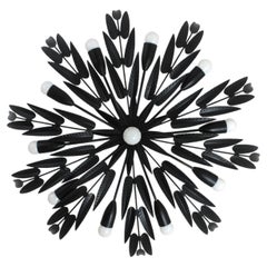 Lampadario / lampada “Foliage” in stile anni ’50 XL Sunburst, in ferro nero, a 11 luci