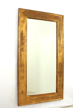Miroir rectangulaire en bois doré / Miroir de console avec cadre floral, Art déco, Espagne