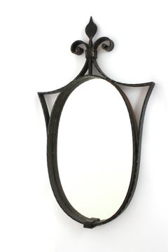 Neoclassical Oval Mirror in Hand Forged Iron, Spain 1940s