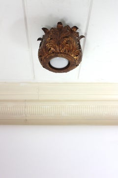 Foliage Crown Ceiling Light Fixture in Gilt Iron, Neoclassical Style, Spain 1940