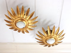 Paire de luminaires « Sunburst Flower » en métal doré, style « Mid-Century Modern », années 1960