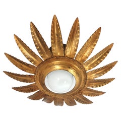 Sunburst Flower Light Fixture or Pendant in Gilt Metal, 1950s