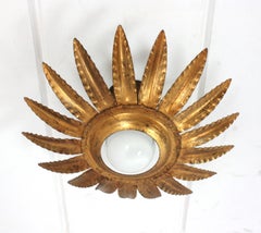 Sunburst Flower Light Fixture or Pendant in Gilt Metal, 1950s