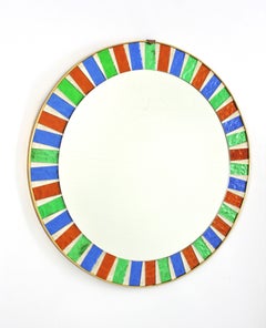 Round Wall Mirror with Multi Color Glass Sunburst Mosaic Frame, Spain 1950s
