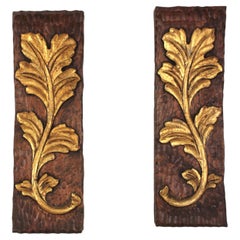 Pair of Spanish Hand-Carved Wall Panels with Giltwood Foliage Motifs, 1940s