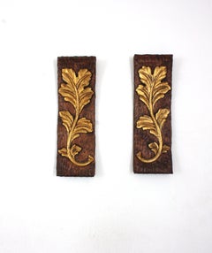 Pair of Spanish Hand-Carved Wall Panels with Giltwood Foliage Motifs, 1940s