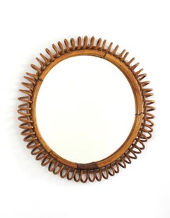 Midcentury Franco Albini Round Spiral Mirror in Rattan, Italian Riviera, 1950s