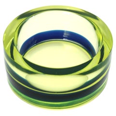 Huge Cenedese Murano Blue Neon Yellow Sommerso Glass Centerpiece Bowl, Italy 60s