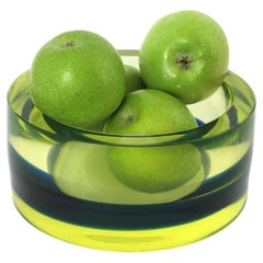 Huge Cenedese Murano Blue Neon Yellow Sommerso Glass Centerpiece Bowl, Italy 60s