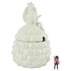 Massive Italian Pineapple Tureen / Ice Bucket in White Glazed Ceramic, 1950s