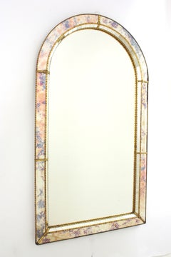 Venetian Modern Arched Mirror with Pink Purple Glass and Brass, 1960s