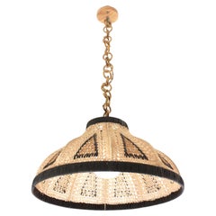 Spanish Modernist Dome Pendant Lamp in Beige and Brown Macrame, Spain 1970