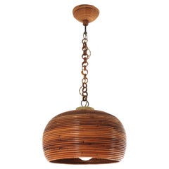 1950s Vivai del Sud Rattan Pencil Reed Dome Pendant Light, Organic Modern Design