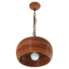 1950s Vivai del Sud Rattan Pencil Reed Dome Pendant Light, Organic Modern Design