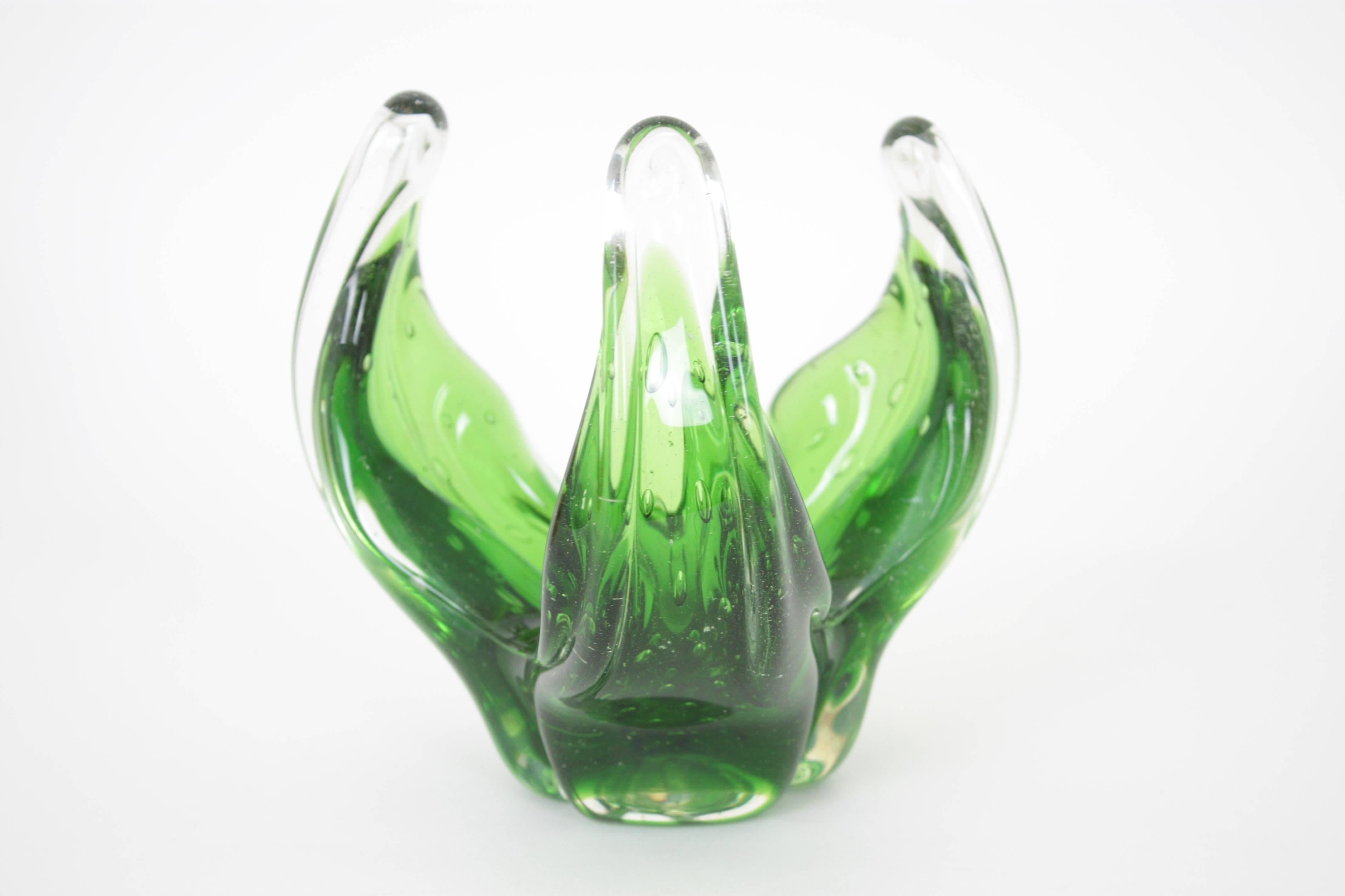 Italian Mid-Century Modern Green Sommerso Bullicante Murano Glass Bowl