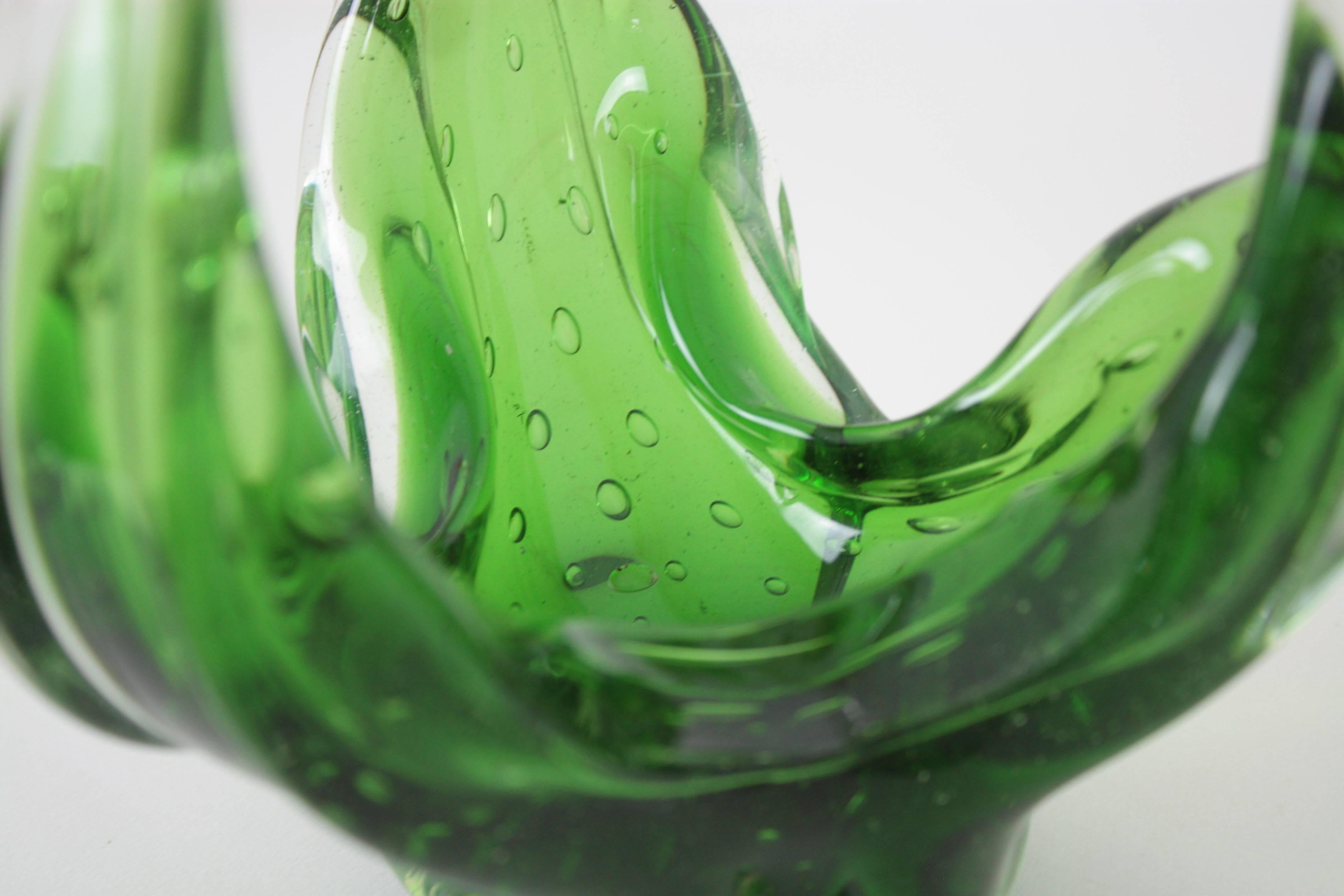 20th Century Mid-Century Modern Green Sommerso Bullicante Murano Glass Bowl