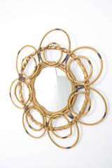 Unusual 1960s French Riviera Flower Burst Bamboo and Wicker Mirror