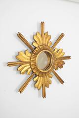 Unusual French 1930s Carved Wood Gold Leaf Flower Burst Mirror