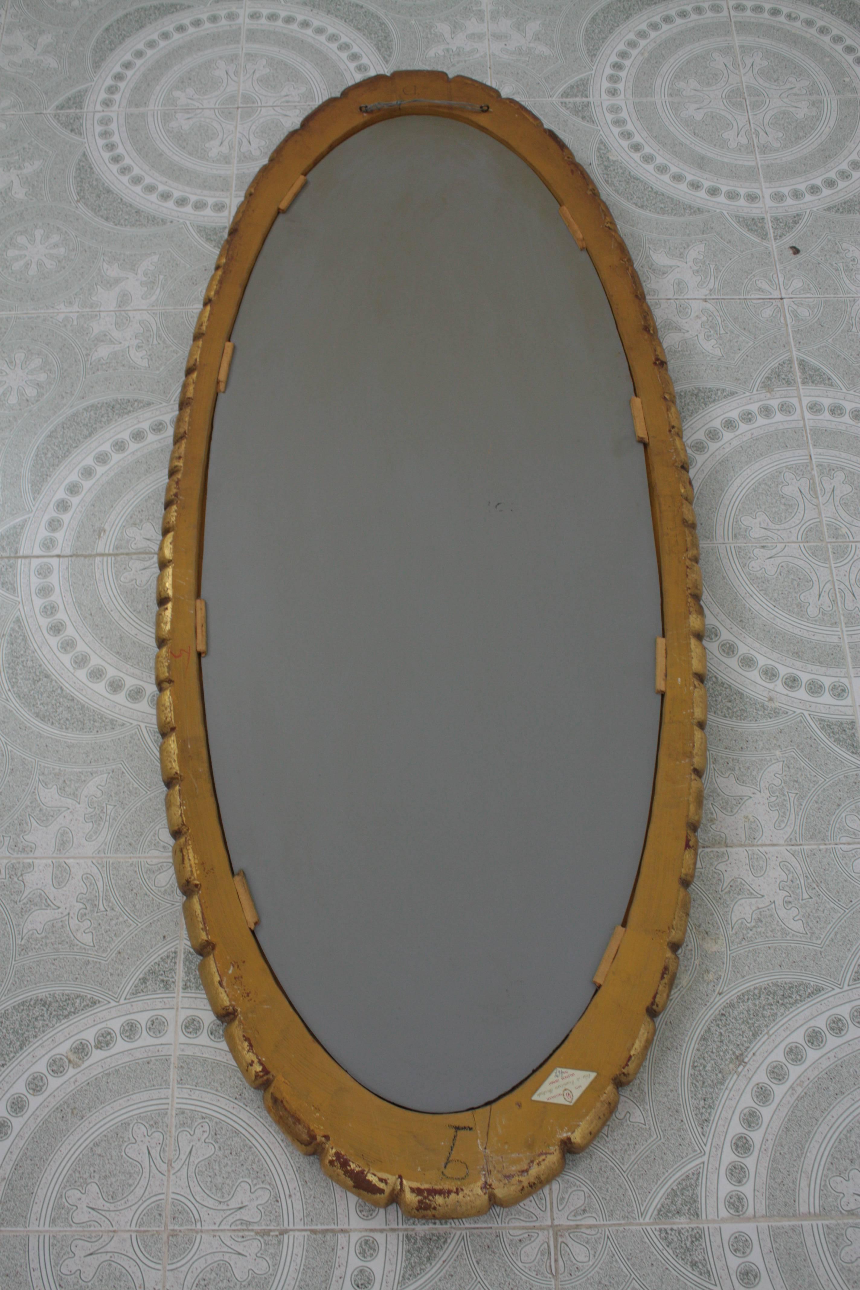 Hollywood Regency Francisco Hurtado Carved and Giltwood Oval Mirror, Spain 1