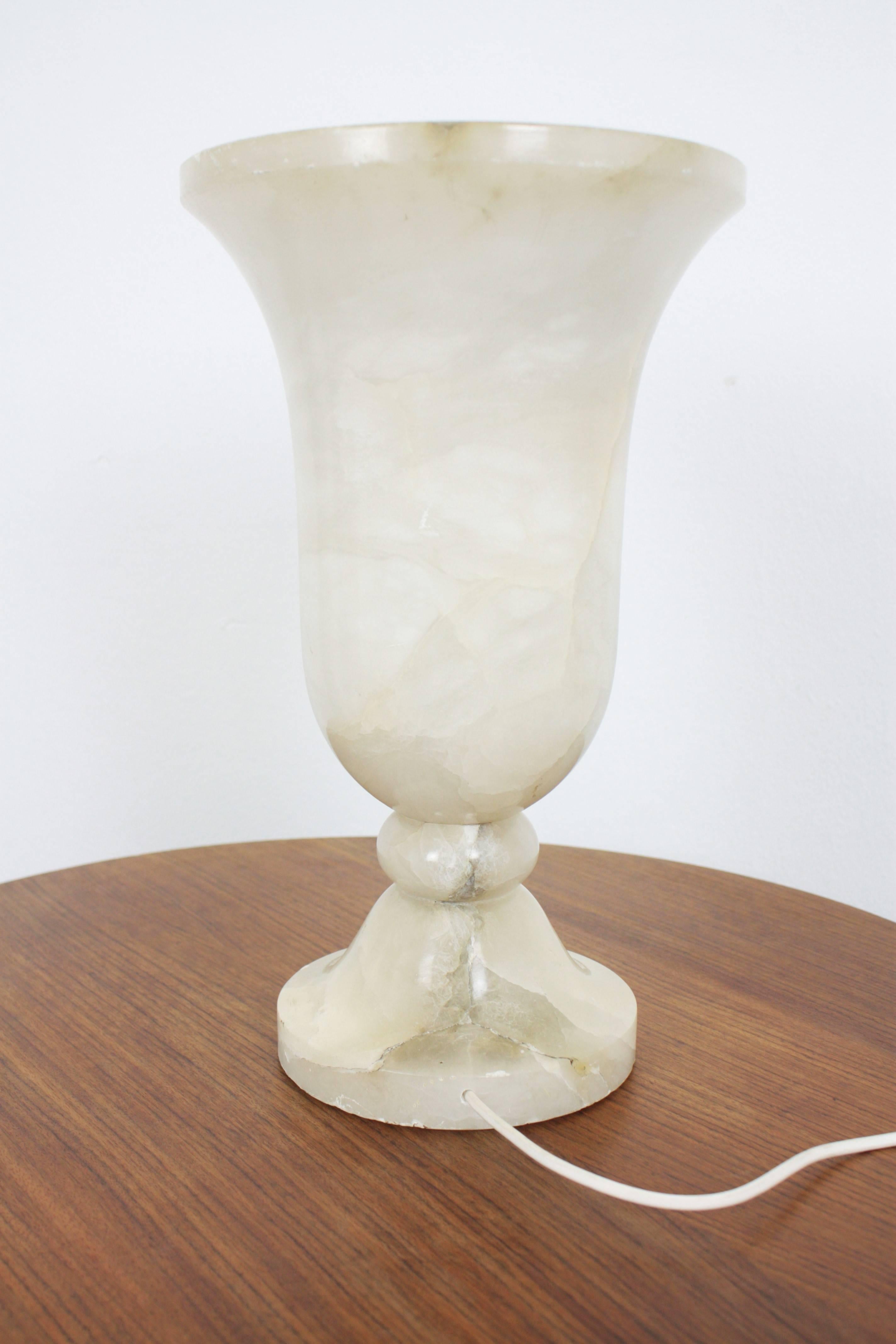 Spanish 1930s Art Deco Alabaster Urn Table Lamp 2