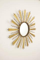 French Gilt Iron Sunburst Mirror in the Manner of Gilbert Poillerat