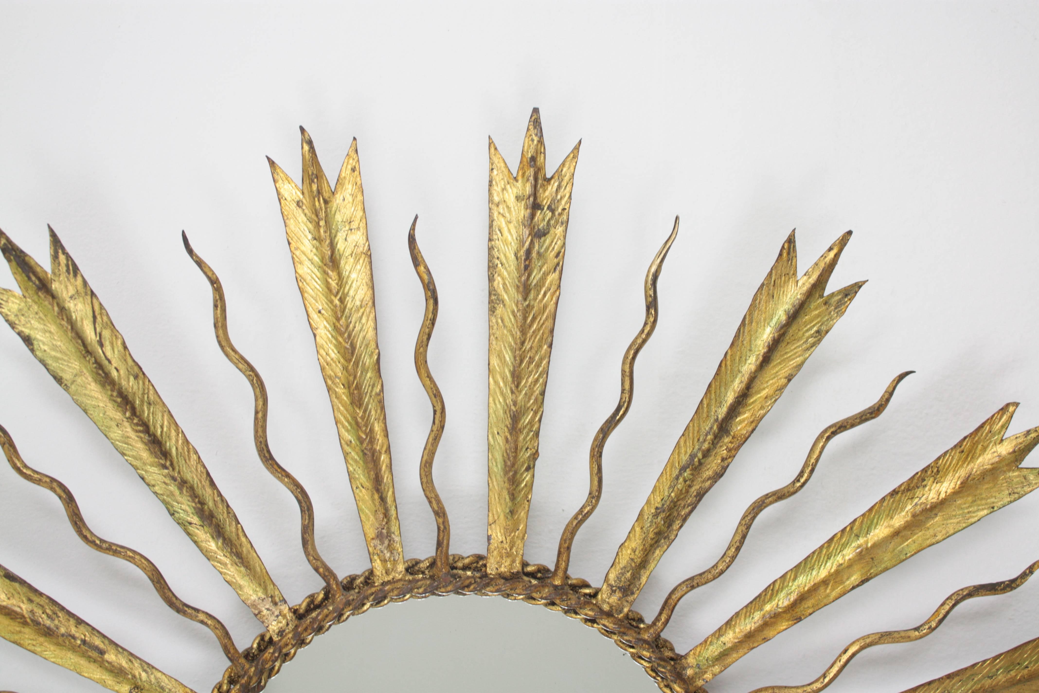 French Gilt Iron Sunburst Mirror in the Manner of Gilbert Poillerat In Excellent Condition In Barcelona, ES