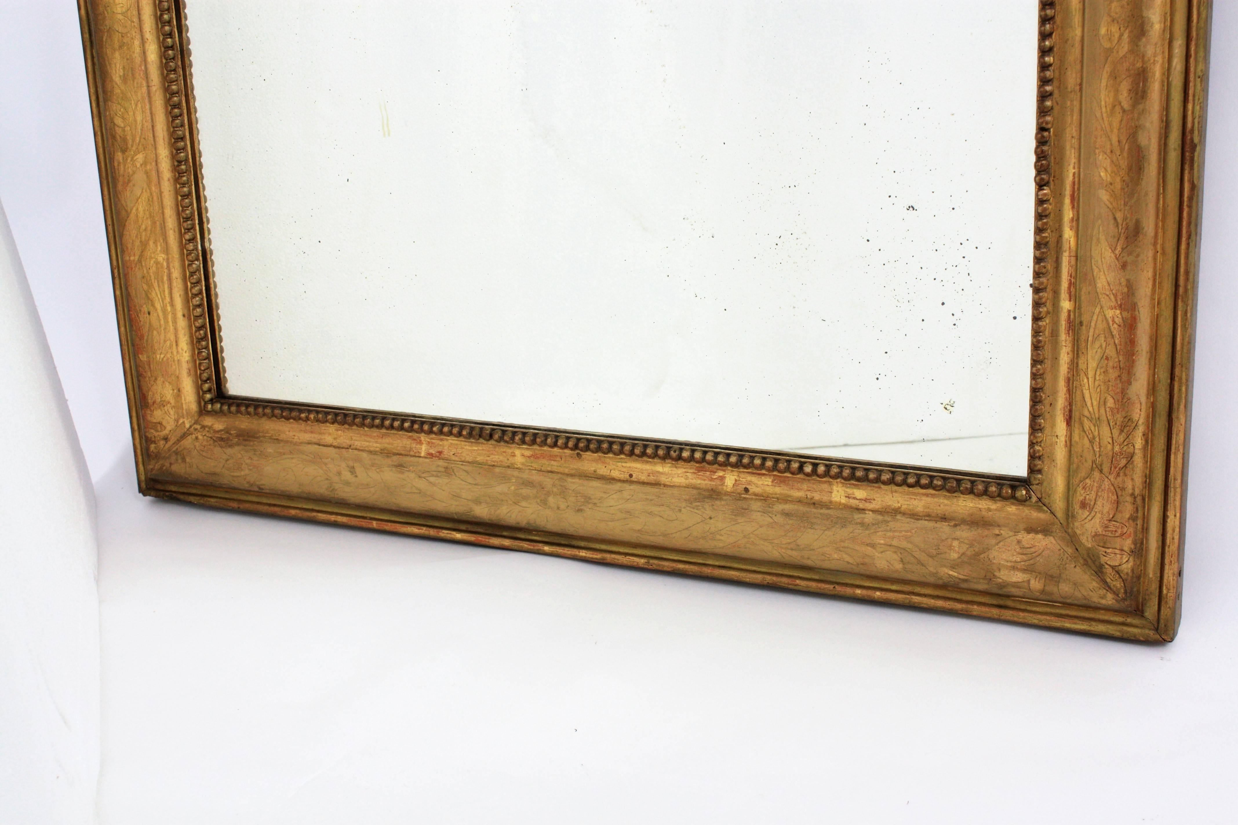 Antique French 19th Century Louis Philippe Gold Leaf Giltwood Coquille Mirror 4