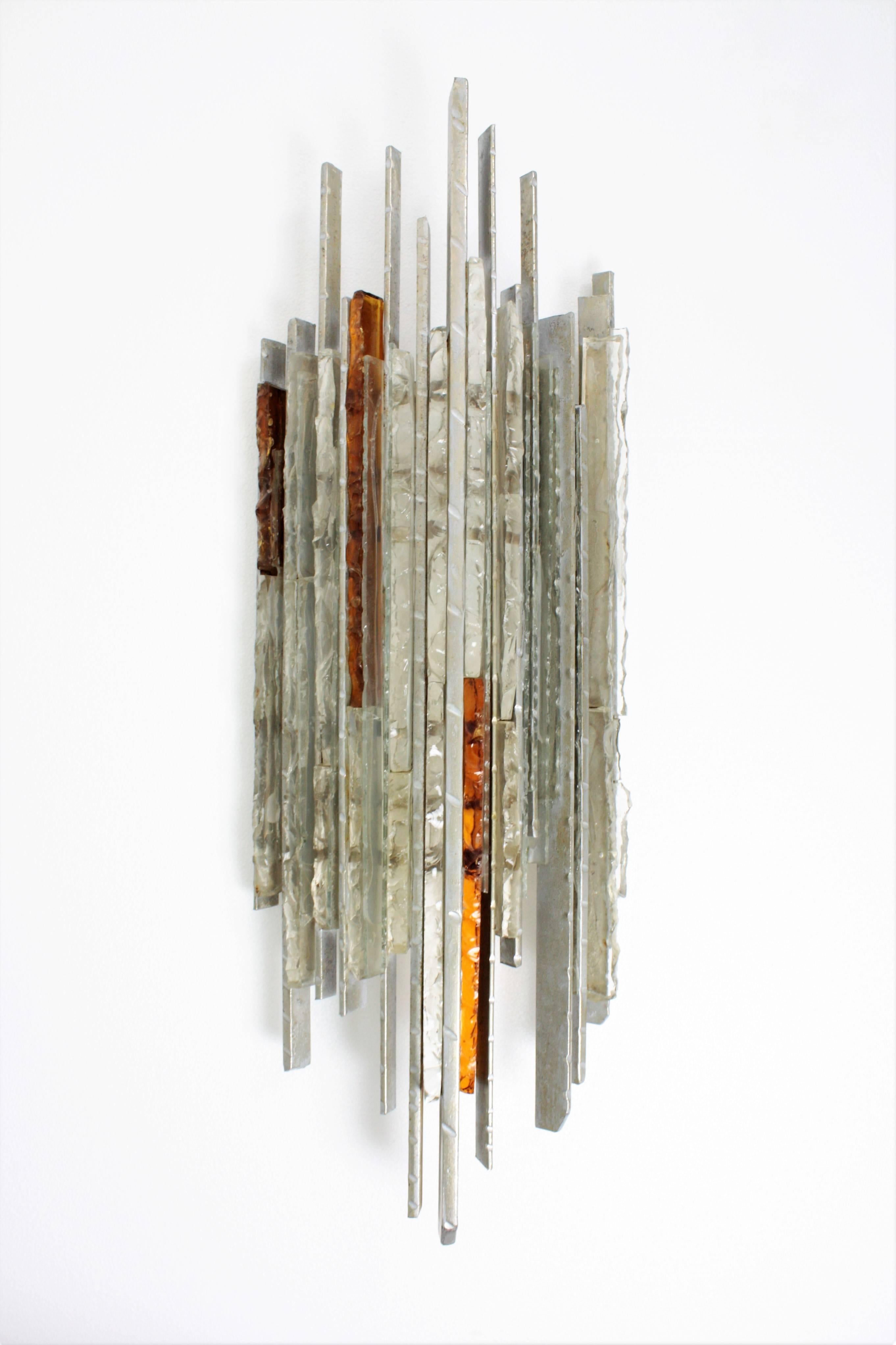 Brutalist Poliarte Iron and Glass Wall Sconce, Italy, 1960s 1