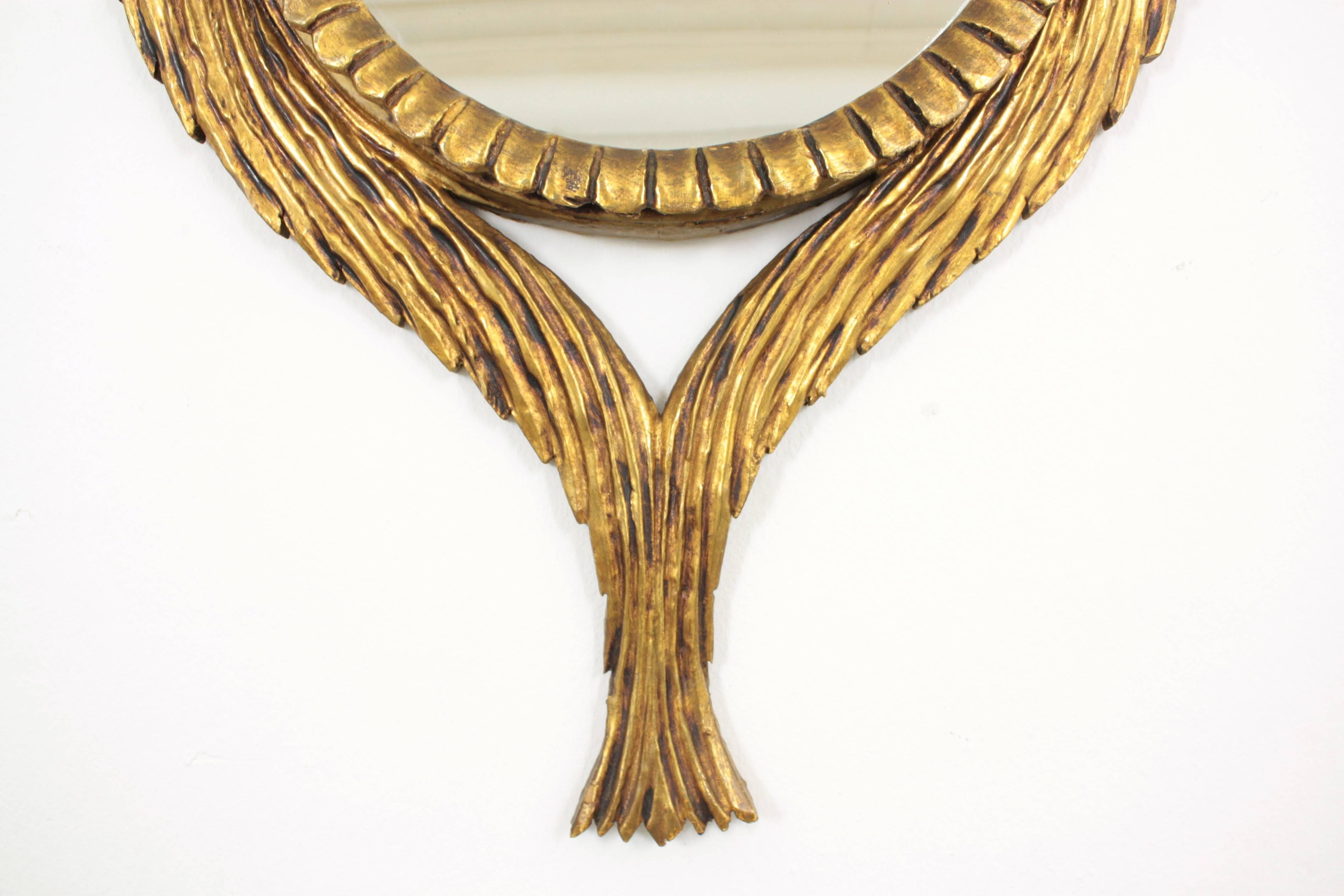 20th Century Unique Hollywood Regency Carved Giltwood Bird Mirror, Spain, 1960s