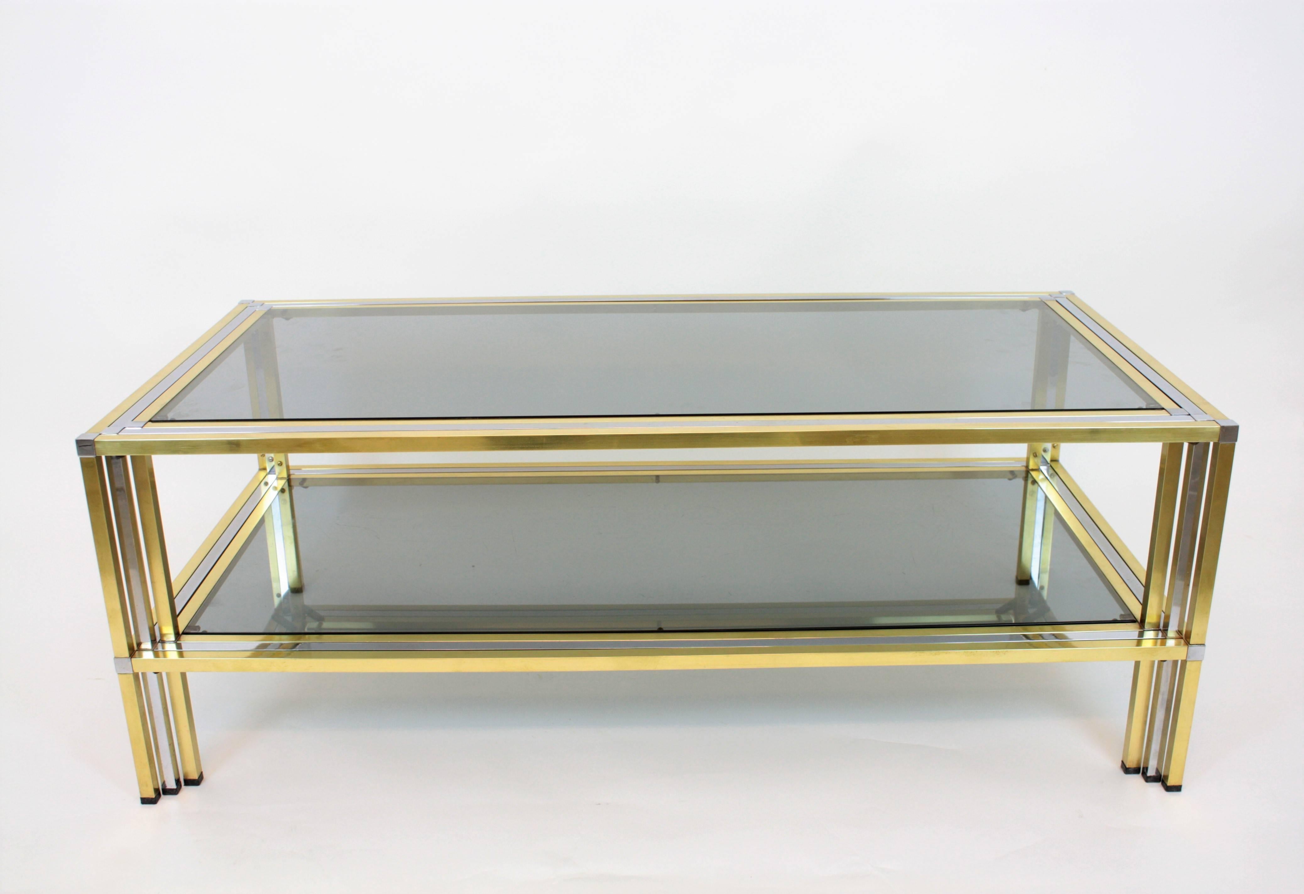 Brass and chromed steel Romeo Rega coffee table with smoked glasses,
Italy, 1970s.

100% insurance is included in all our shipments.
Join our profile as favourite dealer to receive our every Wednesday new listings.