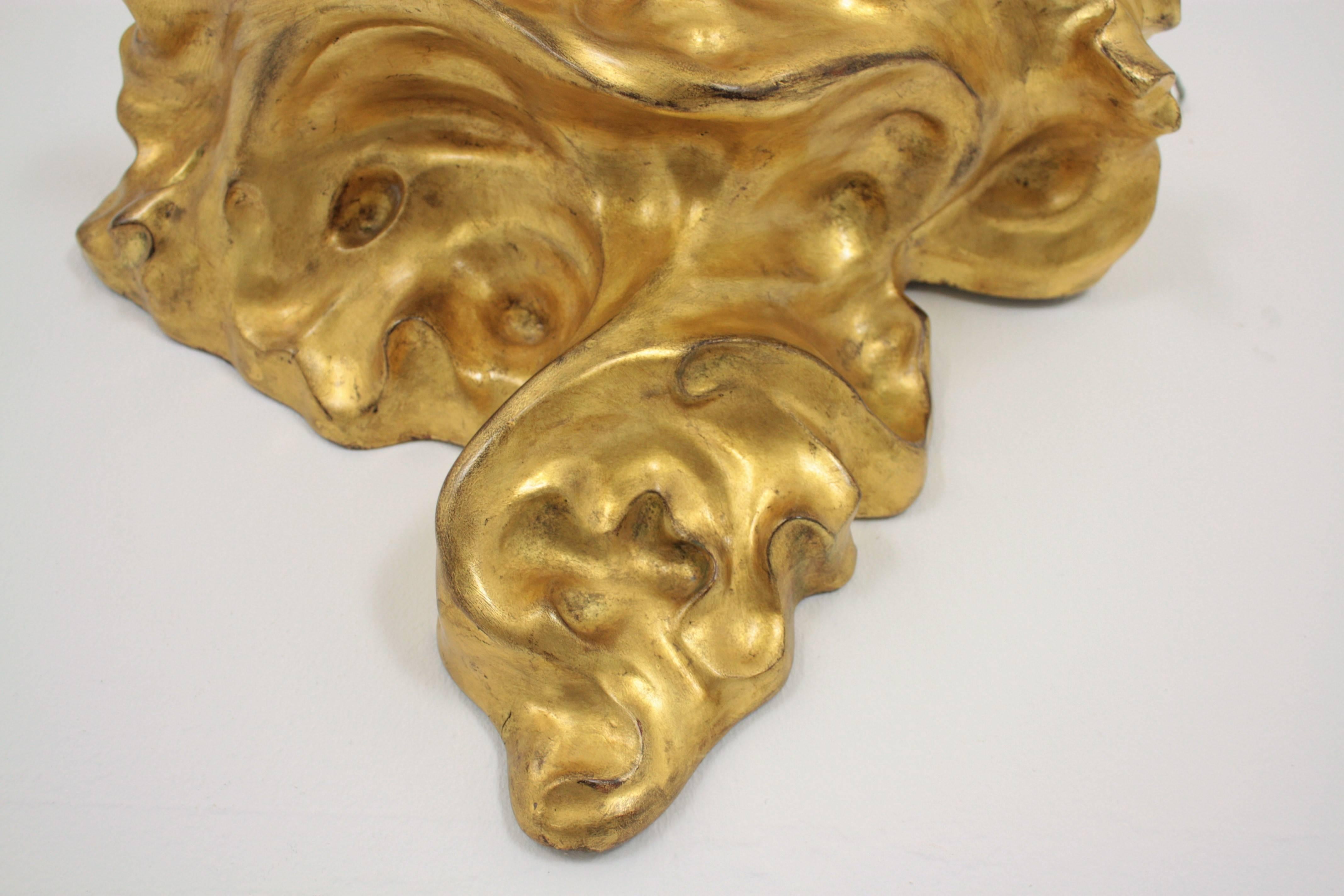 Spanish Antoni Gaudí Art Nouveau Gold Leaf Giltwood Wall Console For Sale